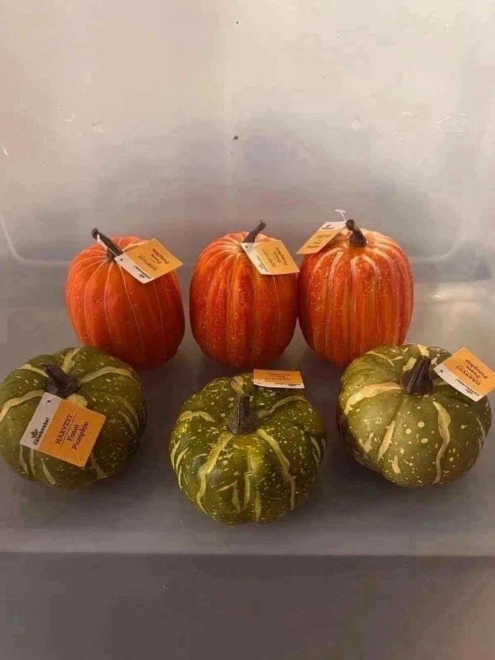 Set of 6 Foam Harvest Orange and Green Pumpkins Halloween Thanksgiving Decor